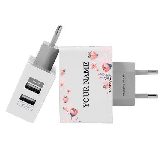 Customized Dual Usb Wall Charger for iPhone and Android - Rocksbox Rose (EU plug compatible)