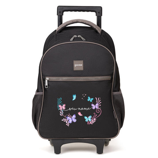 Mochila de Carrinho 2 Rodas Play - Borboletas com Aquarela