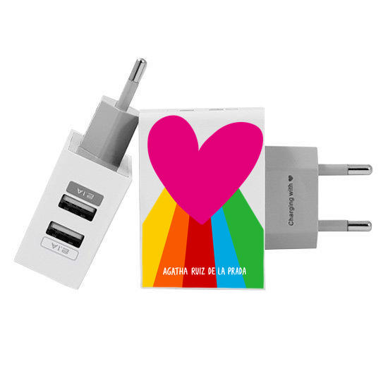 Customized Dual Usb Wall Charger for iPhone and Android - Rainbow Heart (EU plug compatible)