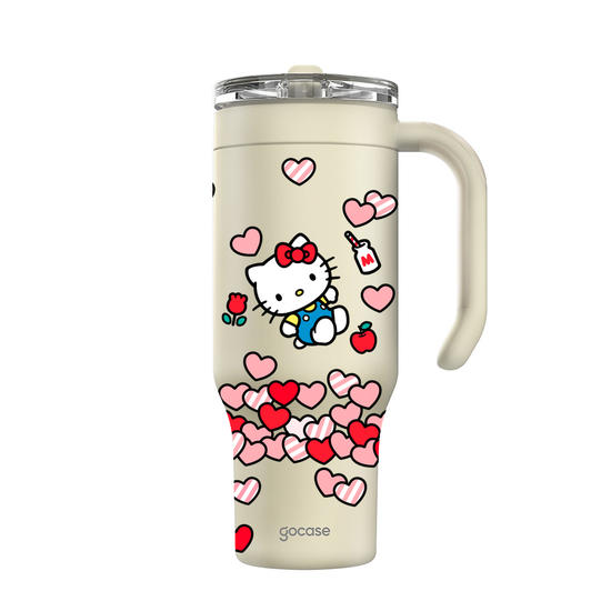 Copo Térmico Life + Ebook - Hello Kitty - Corações Flutuantes