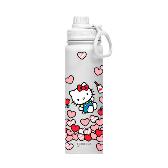 Garrafa Térmica Fresh + Ebook - Hello Kitty - Corações Flutuantes