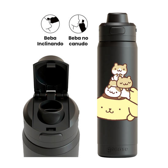 Garrafa Térmica Flip Pro + Ebook -  Sanrio - Pompompurin - Cozy Friends