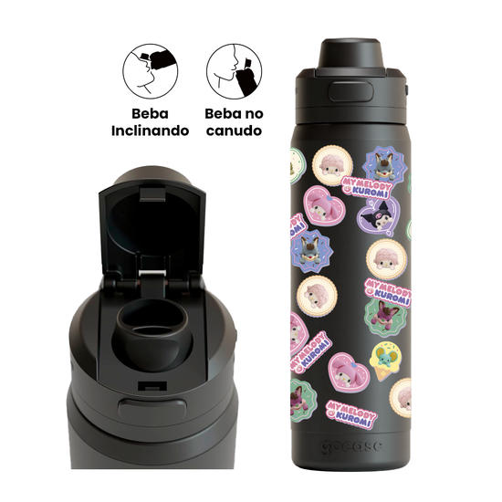 Garrafa Térmica Flip Pro + Ebook -  My Melody & Kuromi - Cute Stickers
