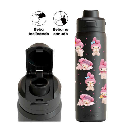Garrafa Térmica Flip Pro + Ebook -  My Melody & Kuromi - My Melody Pattern