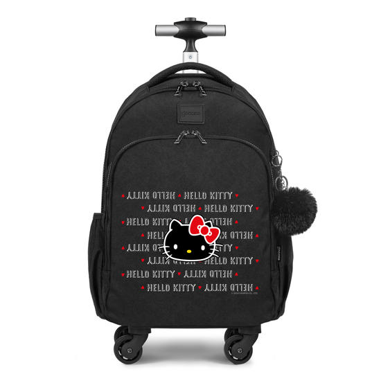 Mochila de Carrinho 4 Rodas Fun Preta - Hello Kitty - Logomania