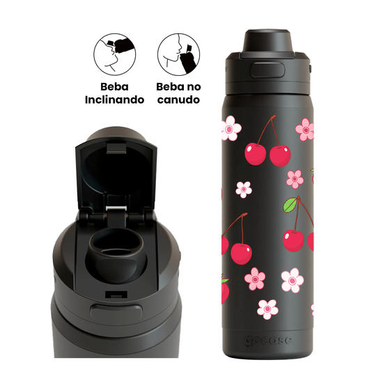Garrafa Térmica Flip Pro + Ebook -  Strawberries & Cherries