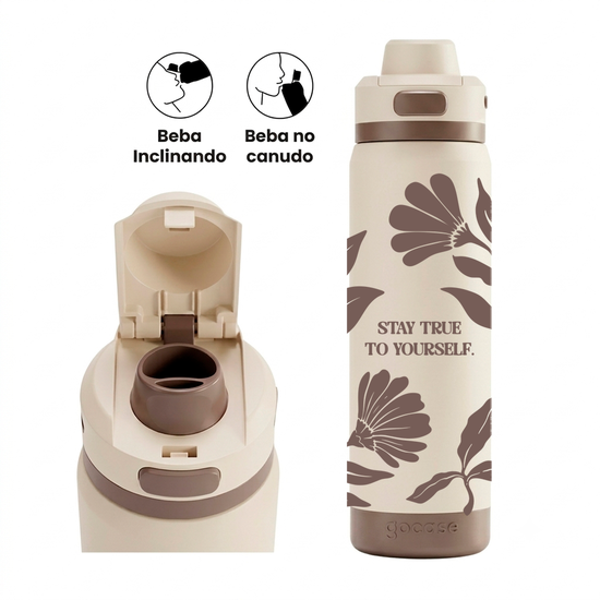 Garrafa Térmica Flip Pro + Ebook - Stay True To Youself - Brown