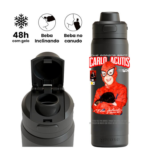 Garrafa Térmica Flip Pro - Carlos Acutis Super Heroi