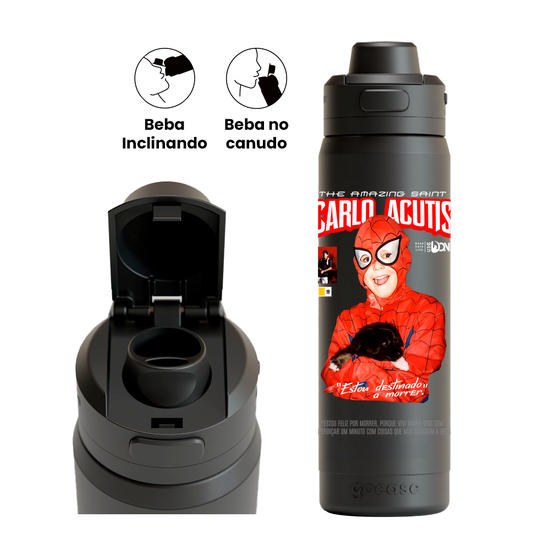 Garrafa Térmica Flip Pro + Ebook -  Carlos Acutis Super Heroi