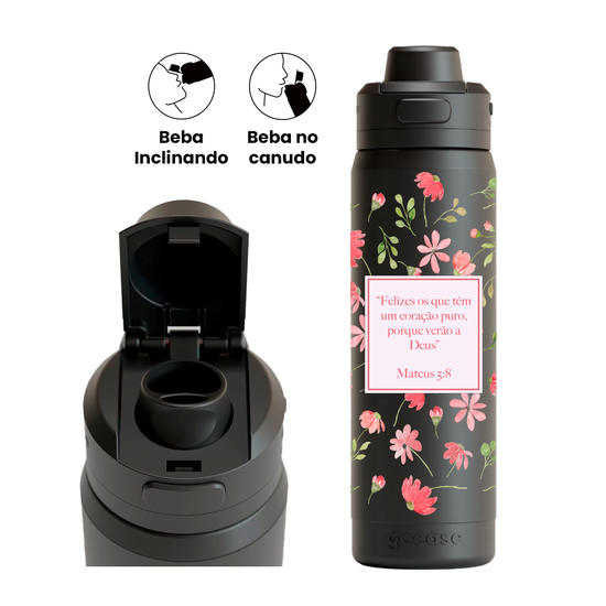 Garrafa Térmica Flip Pro + Ebook - Versículo & Floral