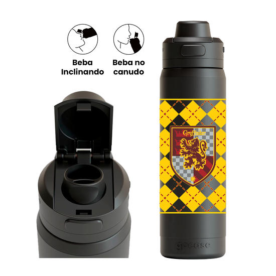 Garrafa Térmica Flip Pro + Ebook -  Harry Potter - Grifinória Xadrez
