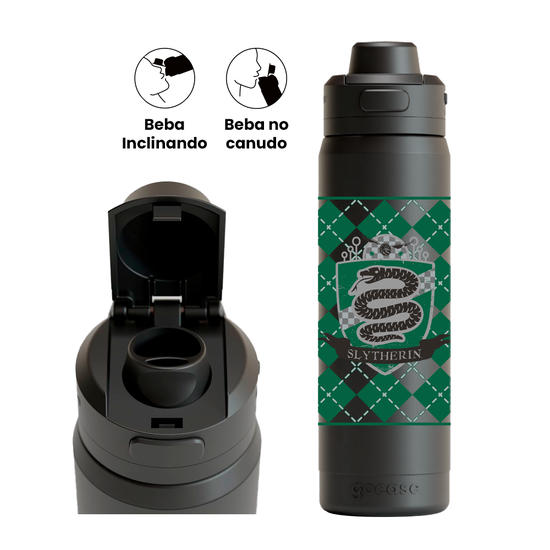 Garrafa Térmica Flip Pro + Ebook -  Harry Potter - Sonserina Xadrez