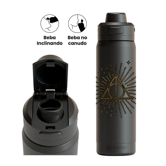 Garrafa Térmica Flip Pro -  Harry Potter - Relíquias da Morte Gold