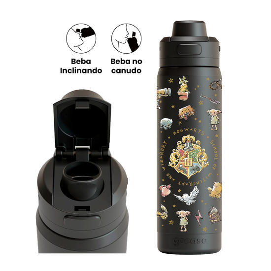 Garrafa Térmica Flip Pro + Ebook -  Harry Potter - Magia Em Aquarela