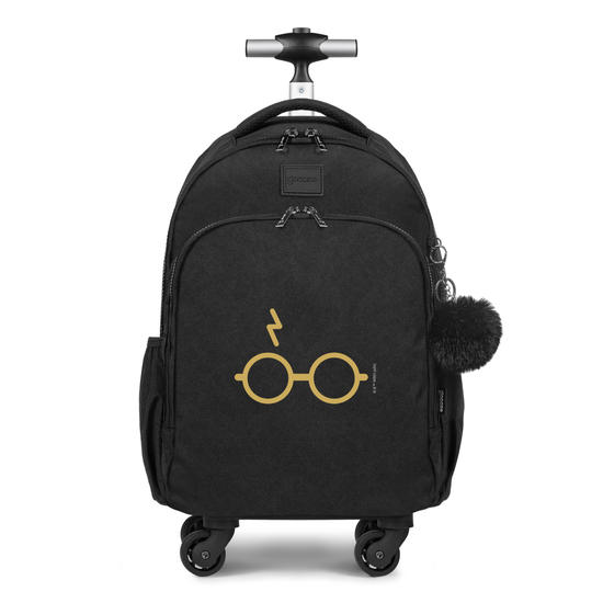 Mochila de Carrinho 4 Rodas Fun Preta - Harry Potter - Óculos e Cicatriz