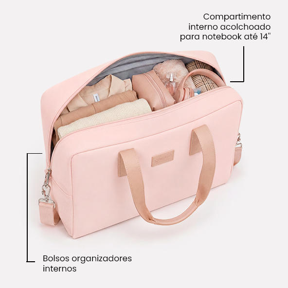 Bolsa Joy Pro encaixada no carrinho da mala de rodinha