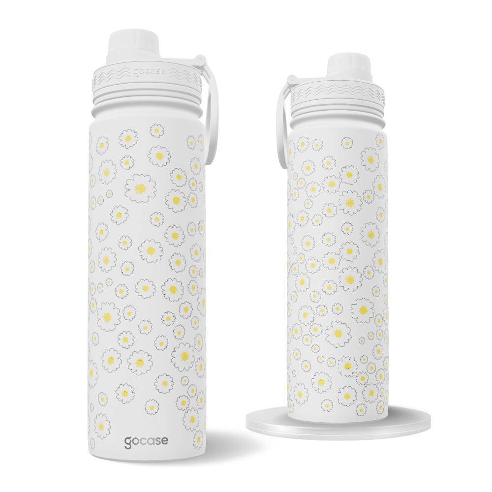 Garrafa Térmica Fresh + Ebook - Margaridas Manuscrita Pattern