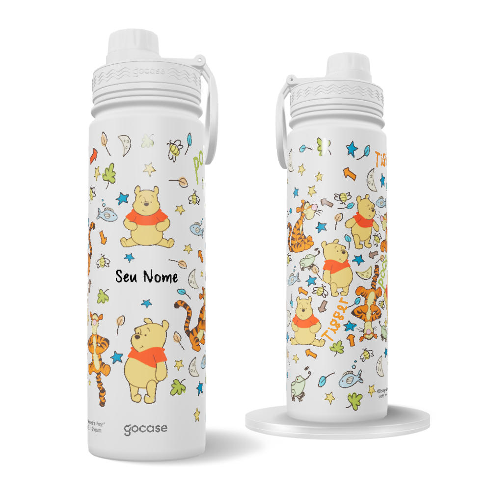 Garrafa Térmica Fresh + Ebook - Turma do Pooh Desenhos