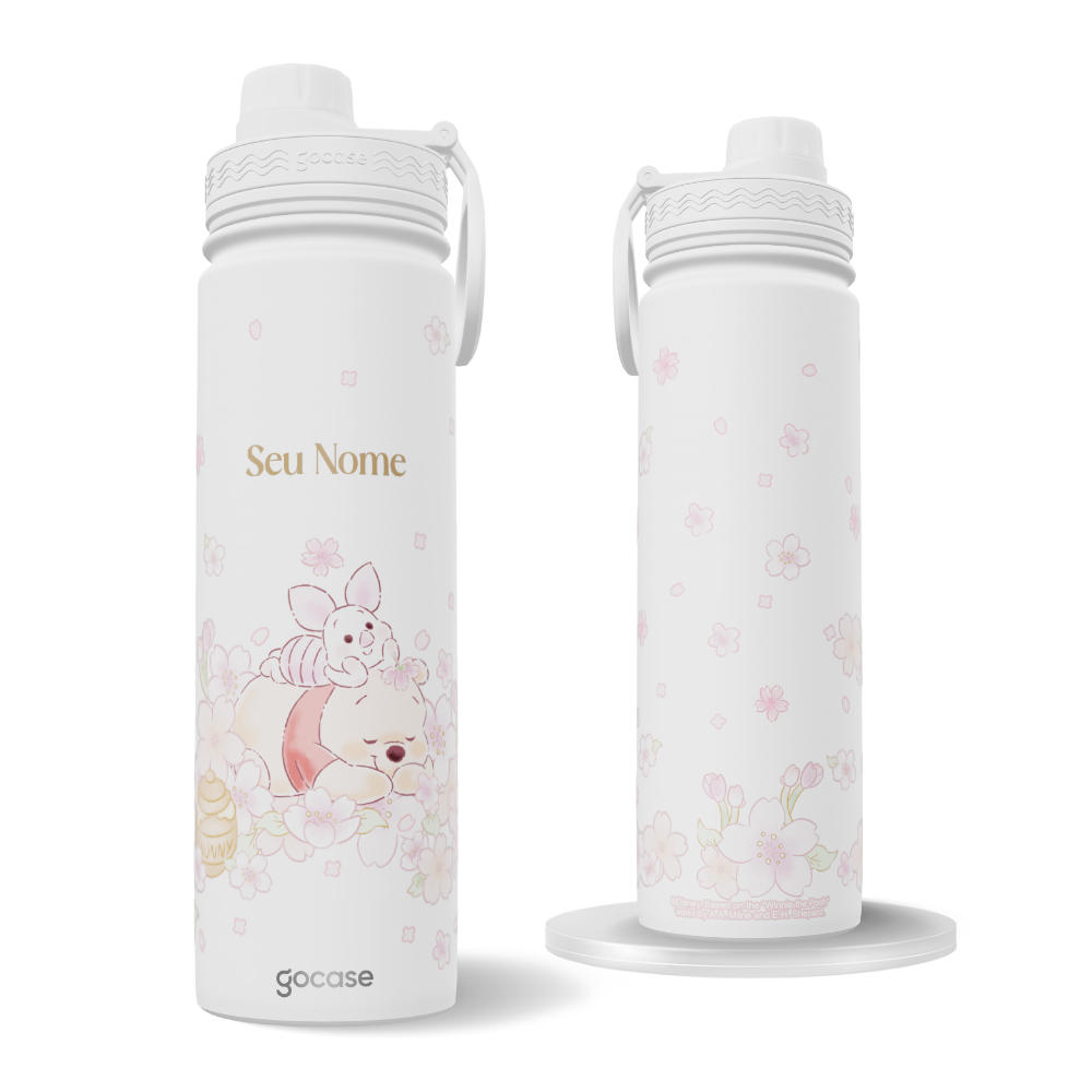 Garrafa Térmica Fresh + Ebook - Ursinho Pooh - Pooh Floral Sutíl