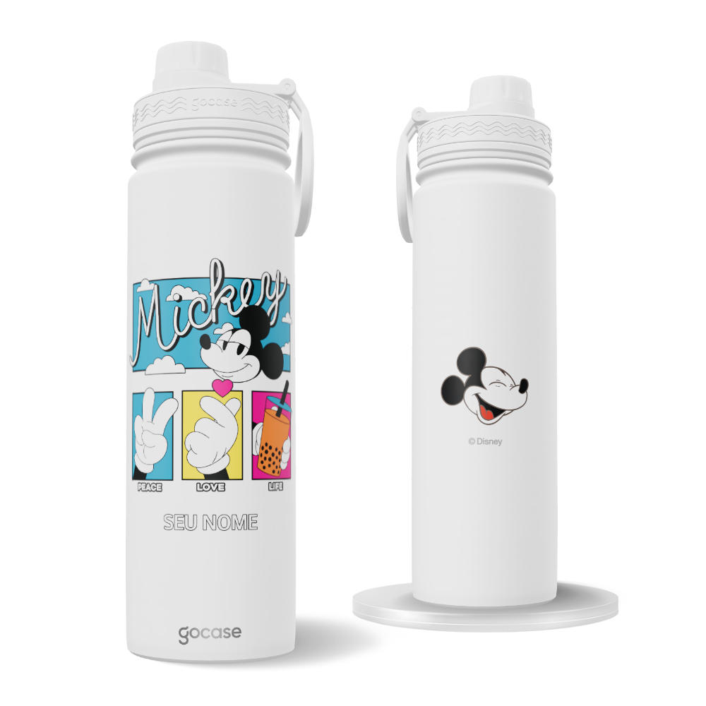 Garrafa Térmica Fresh + Ebook - Mickey & Amigos - Peace, Love & Life