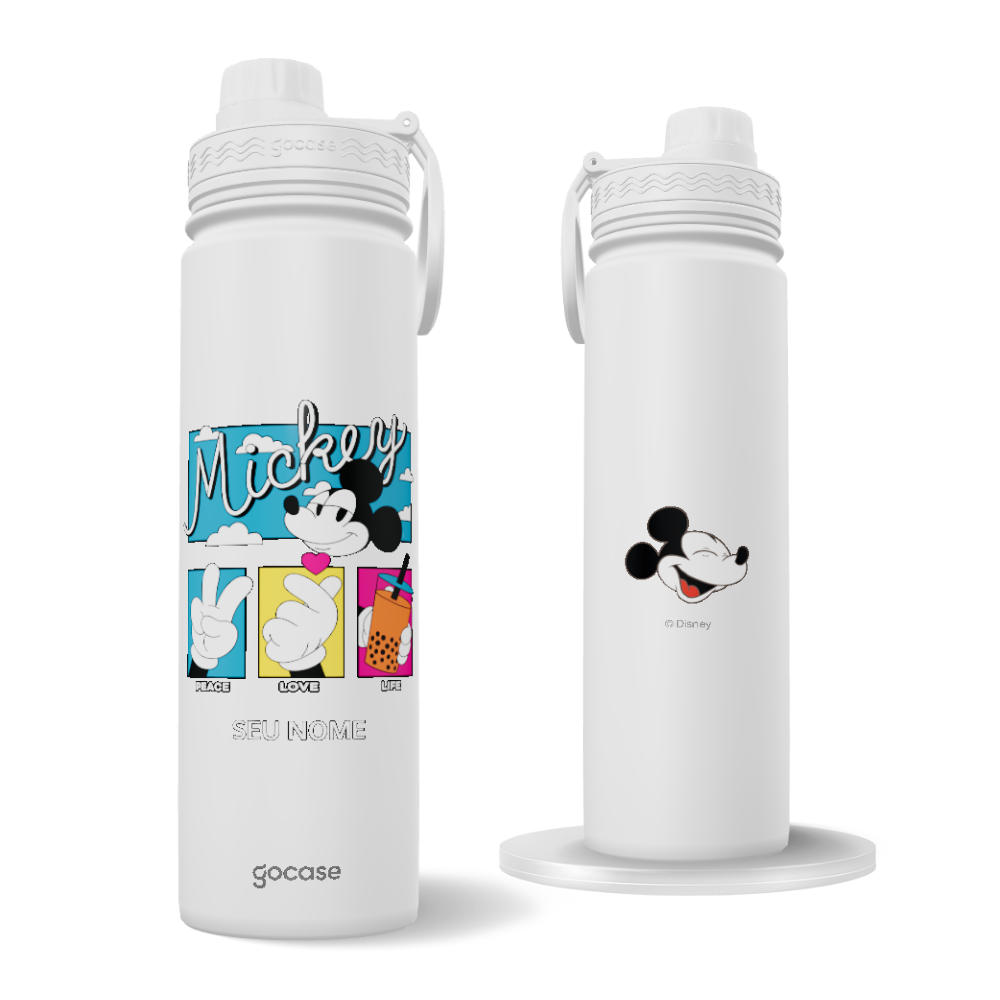 Garrafa Térmica Fresh + Ebook - Mickey & Amigos - Peace, Love & Life