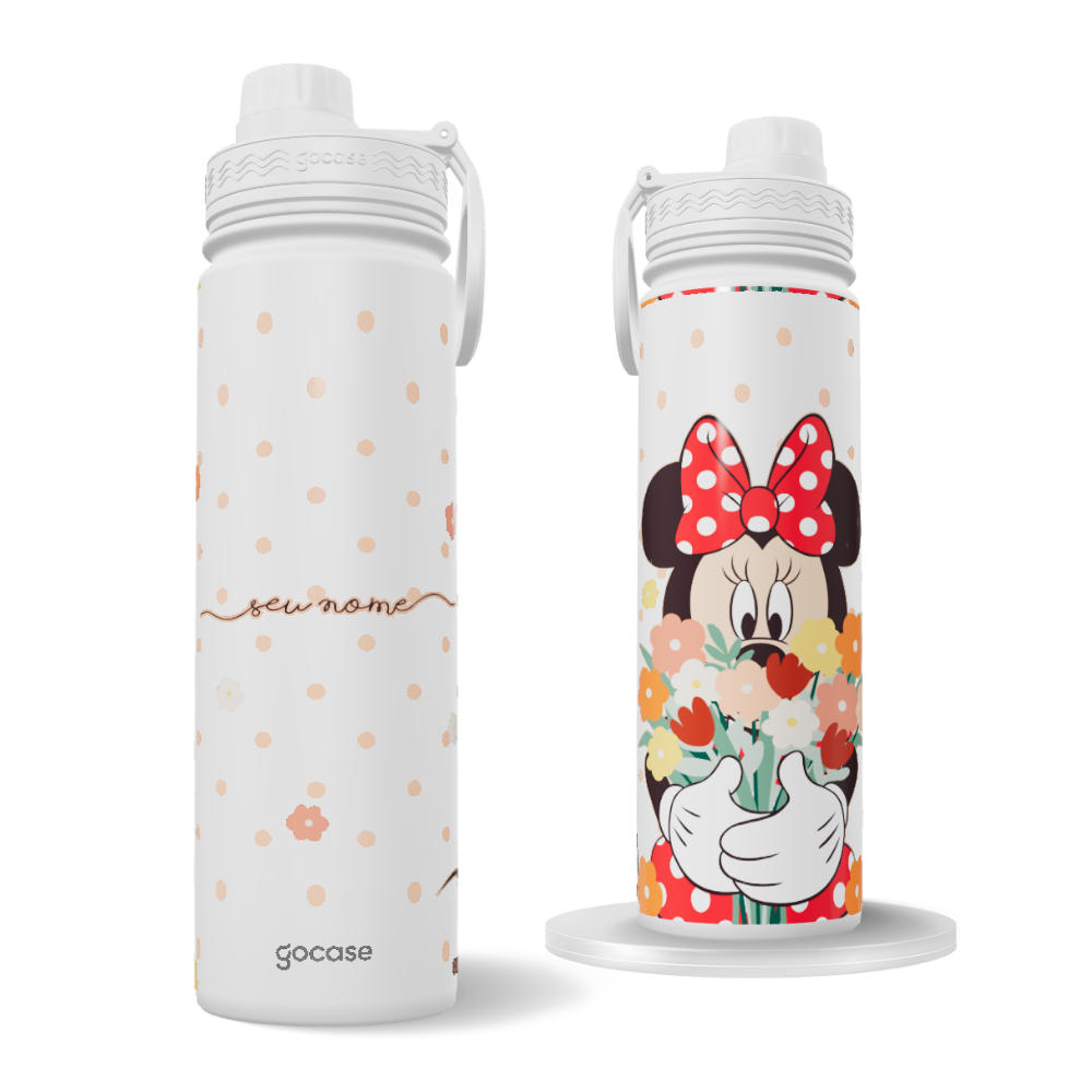 Garrafa Térmica Fresh + Ebook - Mickey & Amigos - Minnie - Buquê de Flores