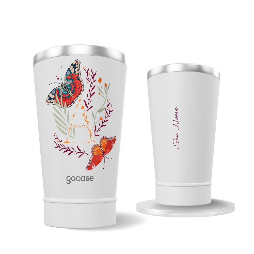 Copo Térmico + Ebook - Inicial com Borboletas