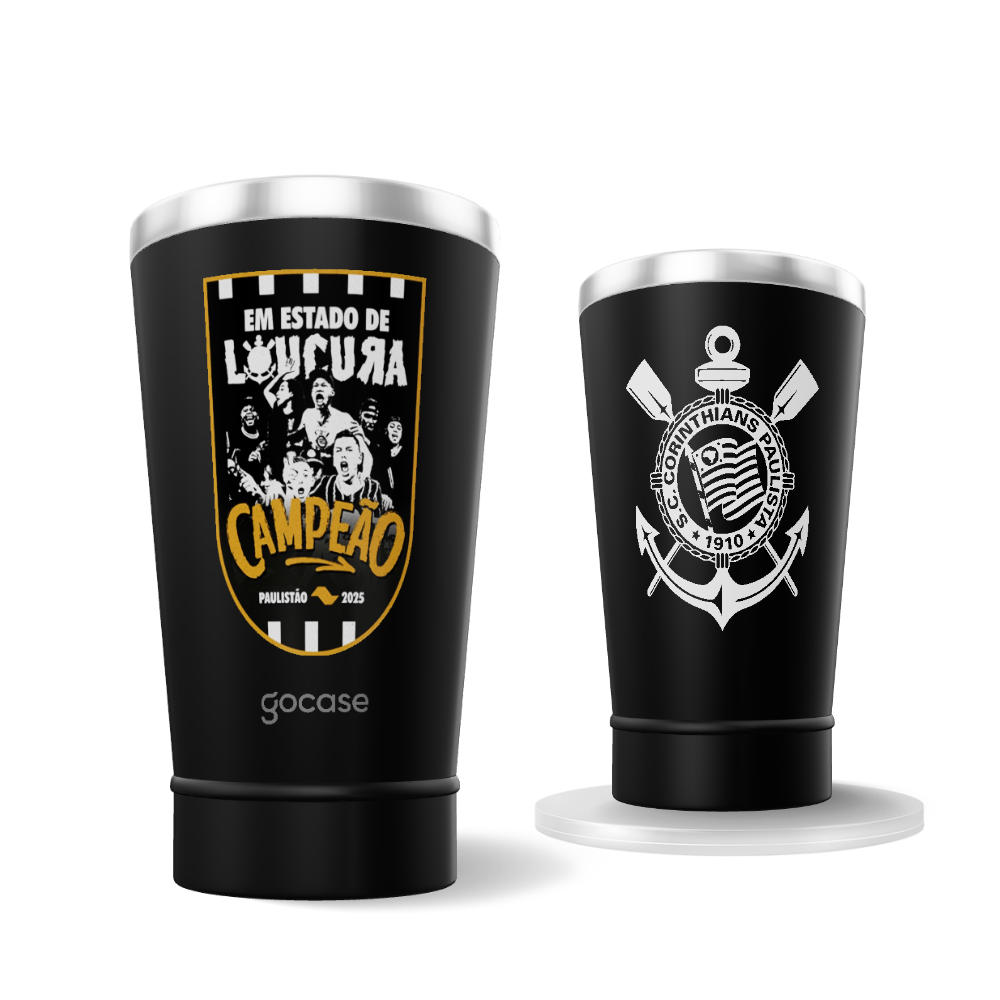  Copo Térmico Cerveja + Ebook - Corinthians - Em Estado de Loucura