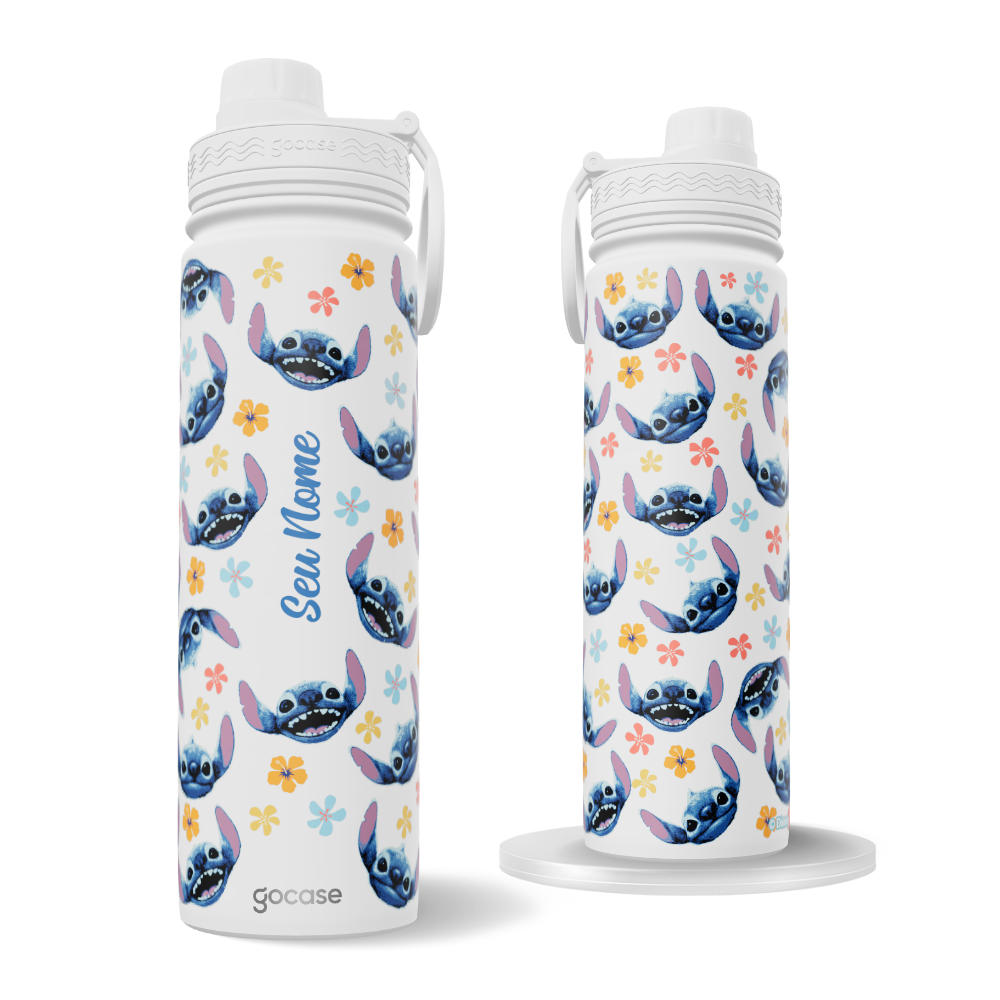 Garrafa Térmica Fresh + Ebook - Lilo e Stitch - Rostinhos e Flores