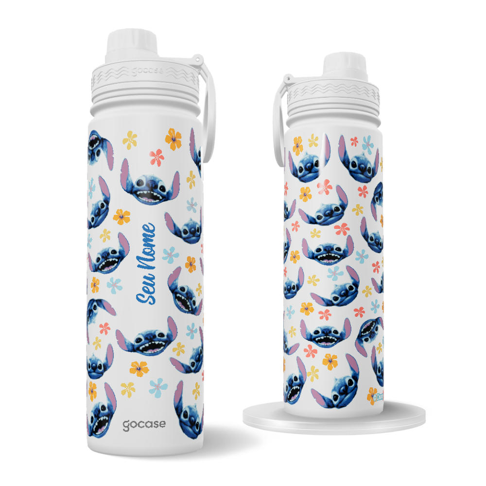 Garrafa Térmica Fresh + Ebook - Lilo e Stitch - Rostinhos e Flores