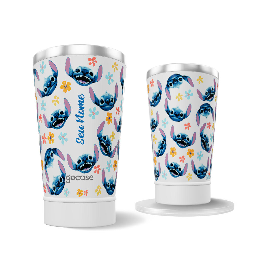 Copo Térmico + Ebook -  Lilo e Stitch - Rostinhos e Flores