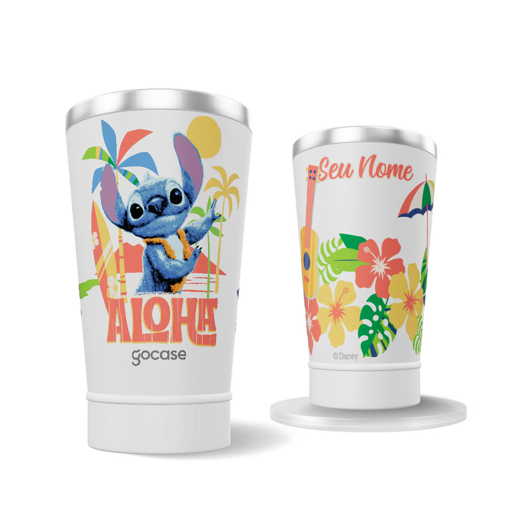Copo Térmico + Ebook -  Lilo e Stitch - Praia Havaiana