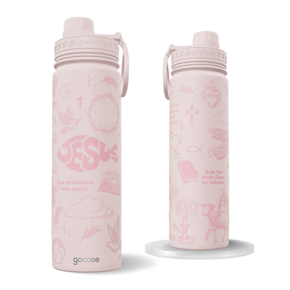 Garrafa Térmica Fresh + Ebook - Jesus Line Itens - Rosa e Melancia