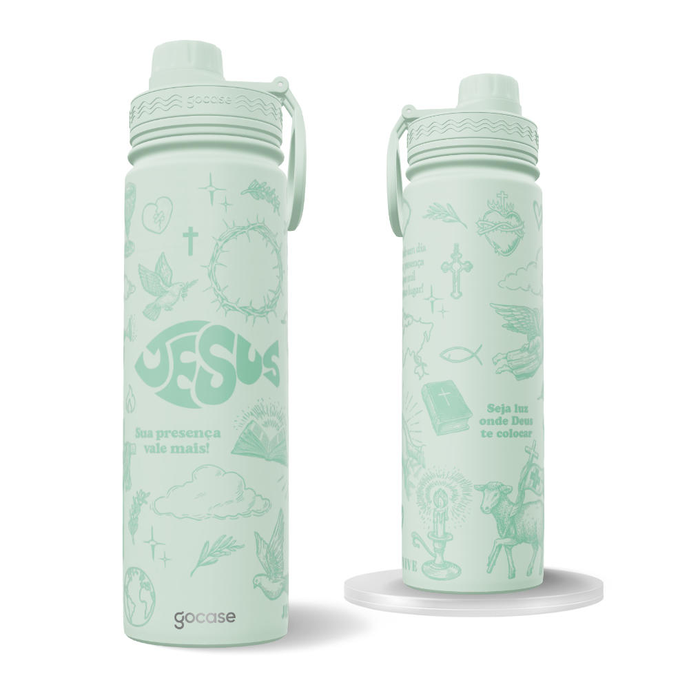 Garrafa Térmica Fresh + Ebook - Jesus Line Itens - Turquesa