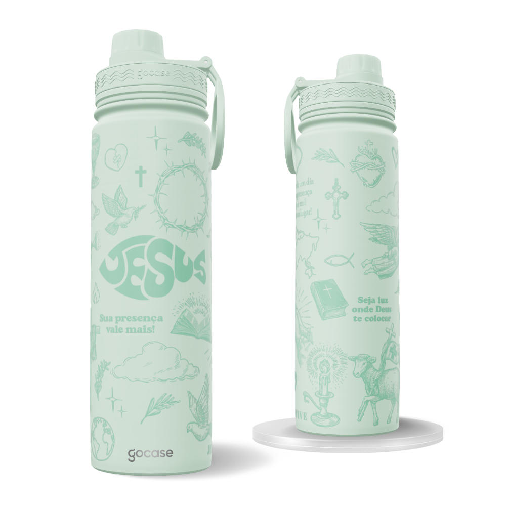 Garrafa Térmica Fresh + Ebook - Jesus Line Itens - Turquesa
