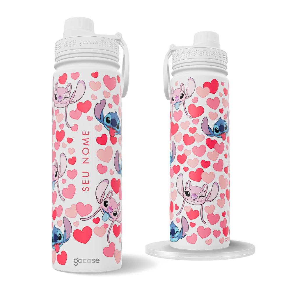 Garrafa Térmica Fresh + Ebook - Lilo & Stitch - Pattern de Corações