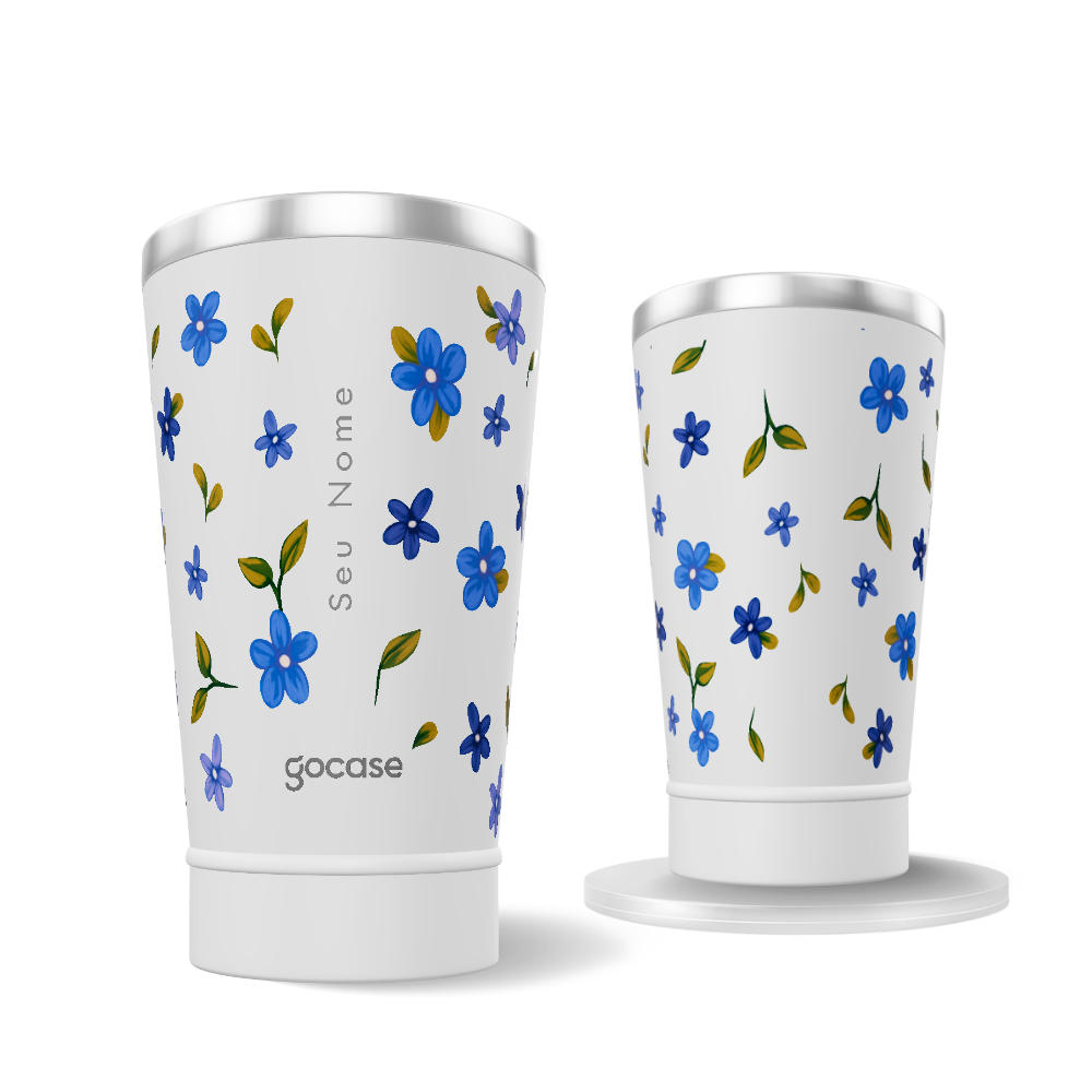 Copo Térmico + Ebook - Blue Flowers