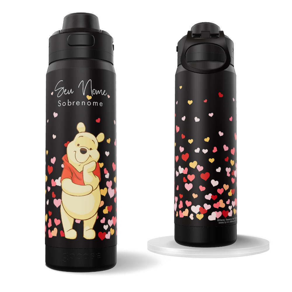 Garrafa Térmica Flip Pro - Ursinho Pooh -  Corações Flutuantes