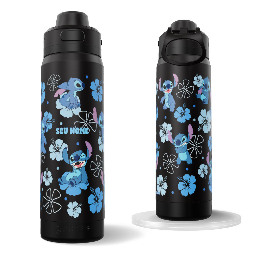 Garrafa Térmica Flip Pro - Lilo & Stitch - Stitch - Flores Havaianas