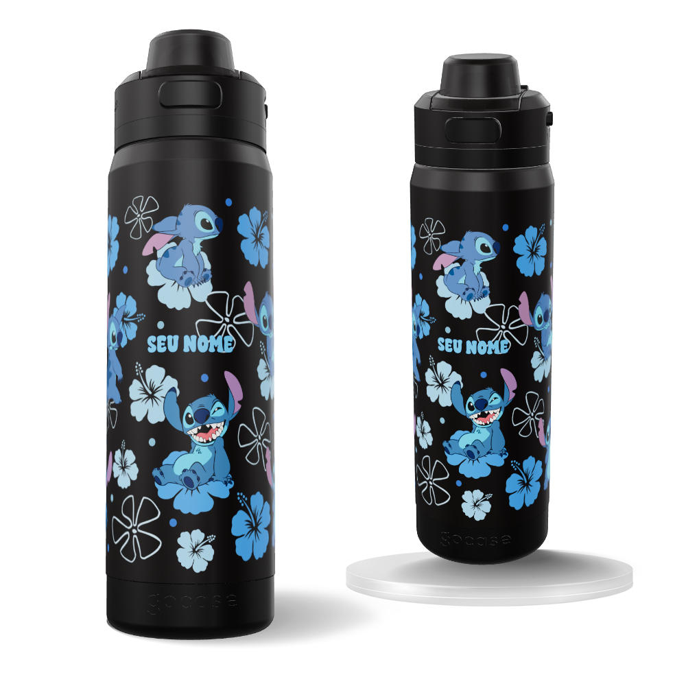 Garrafa Térmica Flip Pro - Lilo & Stitch - Stitch - Flores Havaianas