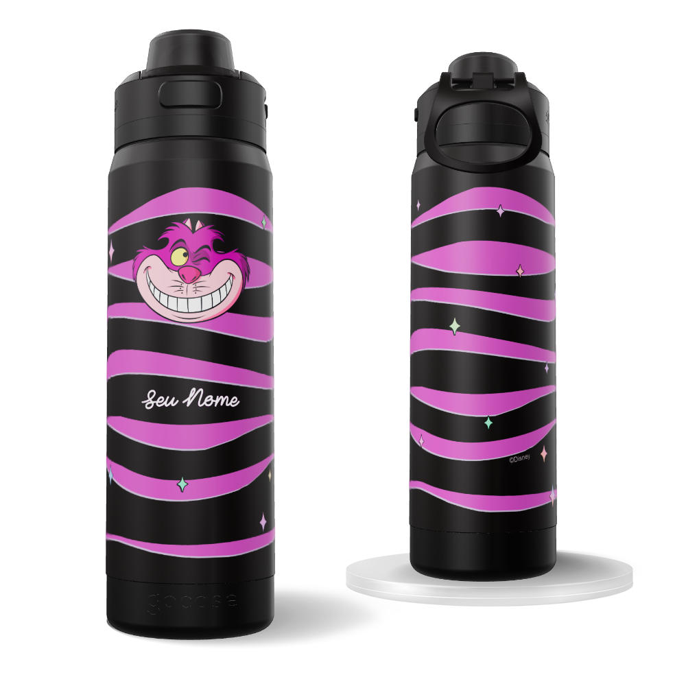 Garrafa Térmica Flip Pro -  Alice - Gato Chesire Pattern