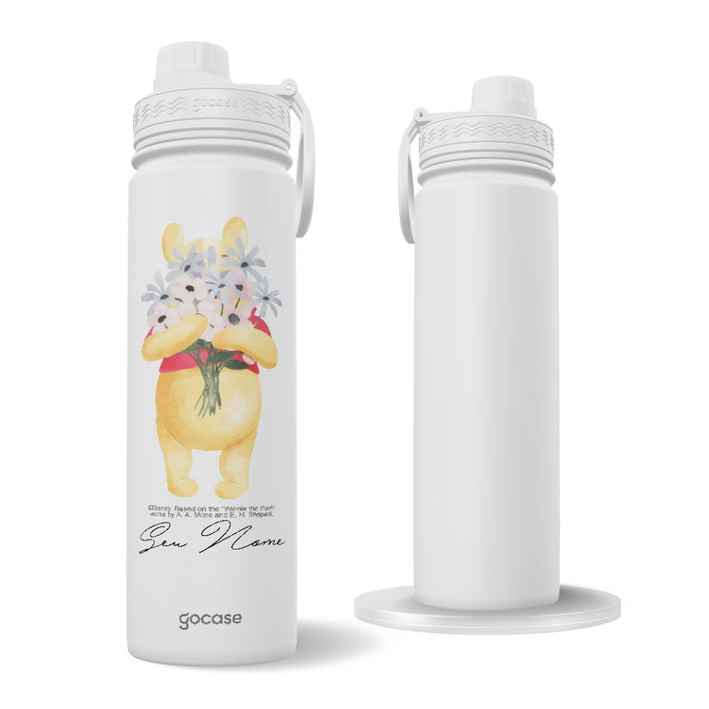 Garrafa Térmica Fresh + Ebook - Pooh com Buquê de Flores