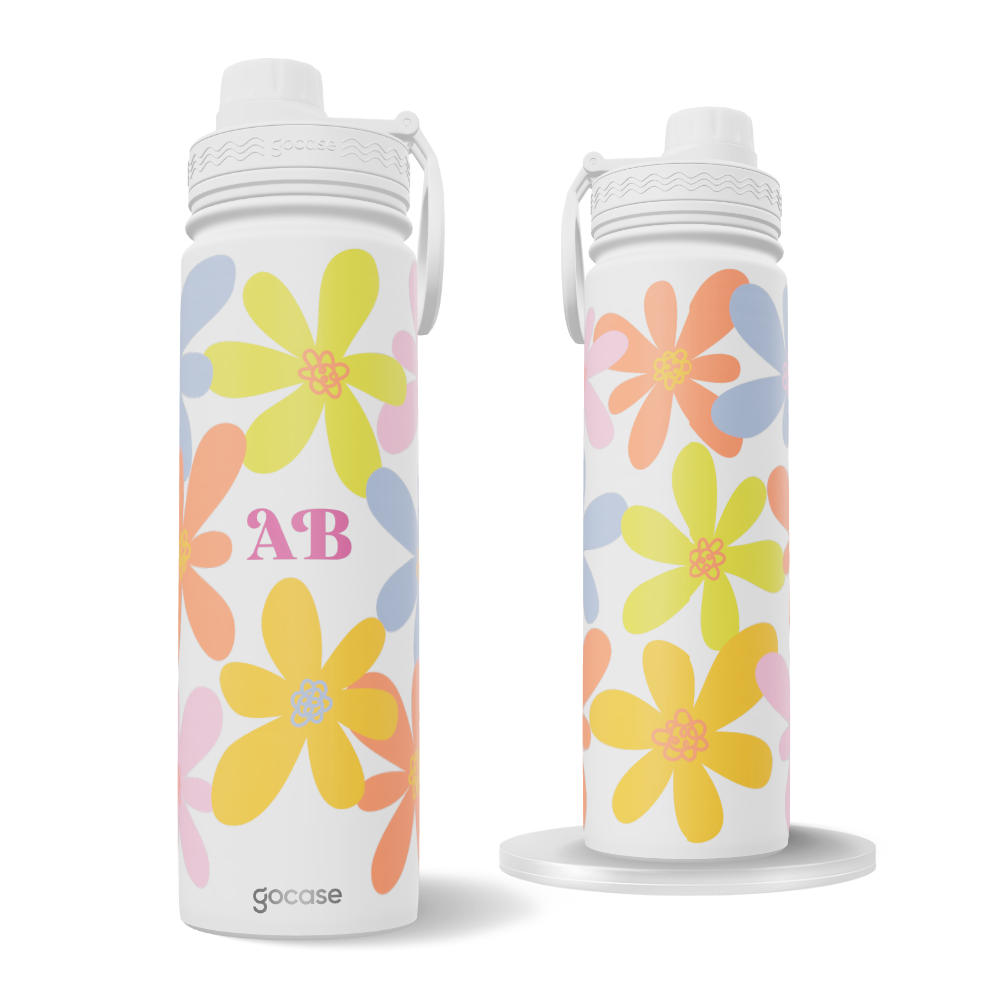 Garrafa Térmica Fresh + Ebook - Iniciais Flower Pop 