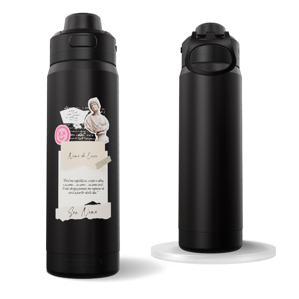 Garrafa Térmica Flip Pro - Citação do seu livro favorito - Personalizável