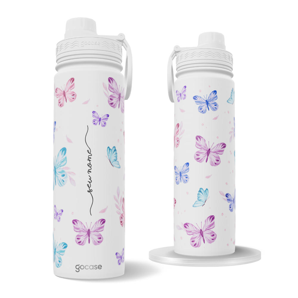 Garrafa Térmica Fresh + Ebook - Borboletas com Aquarela - Pattern