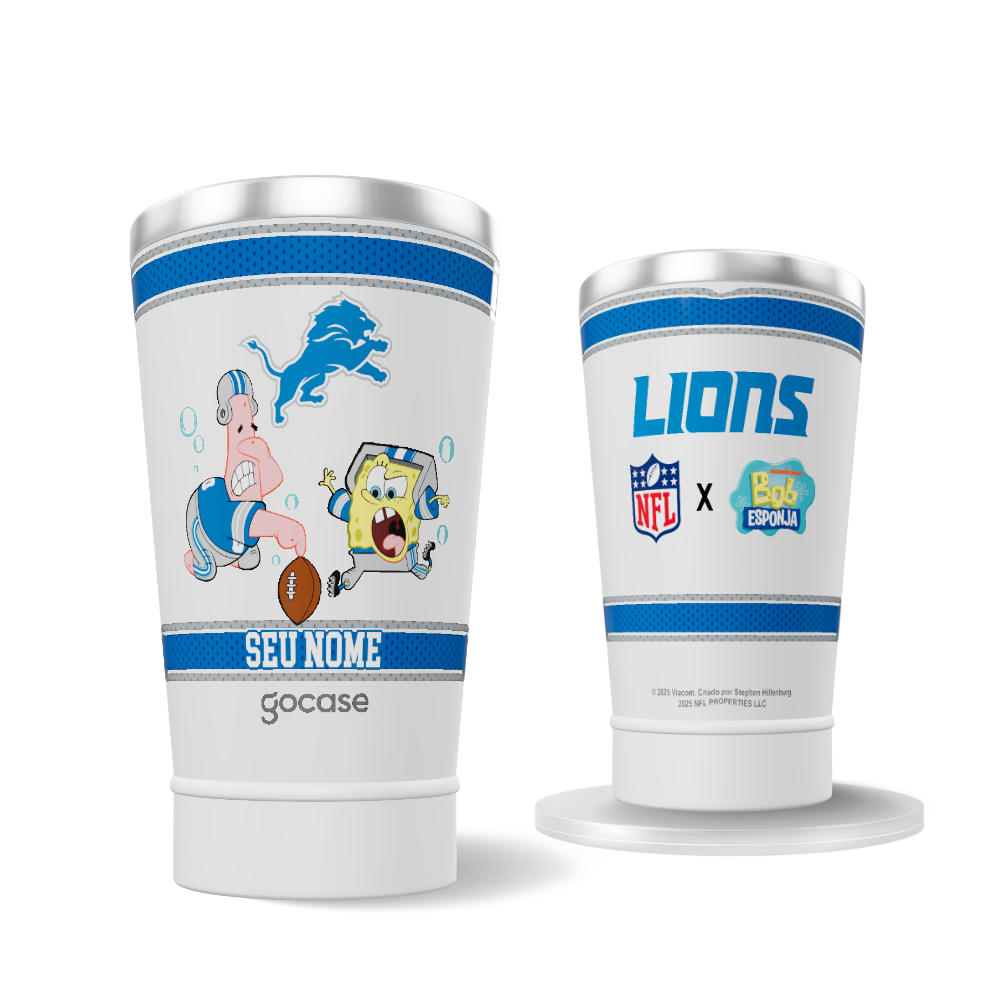 Copo Térmico + Ebook - NFL x Bob Esponja - Detroid Lions