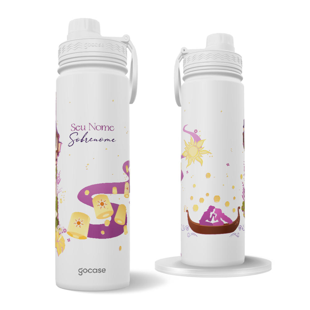 Garrafa Térmica Fresh + Ebook - Princesas - Enrolados - Lanternas na Torre