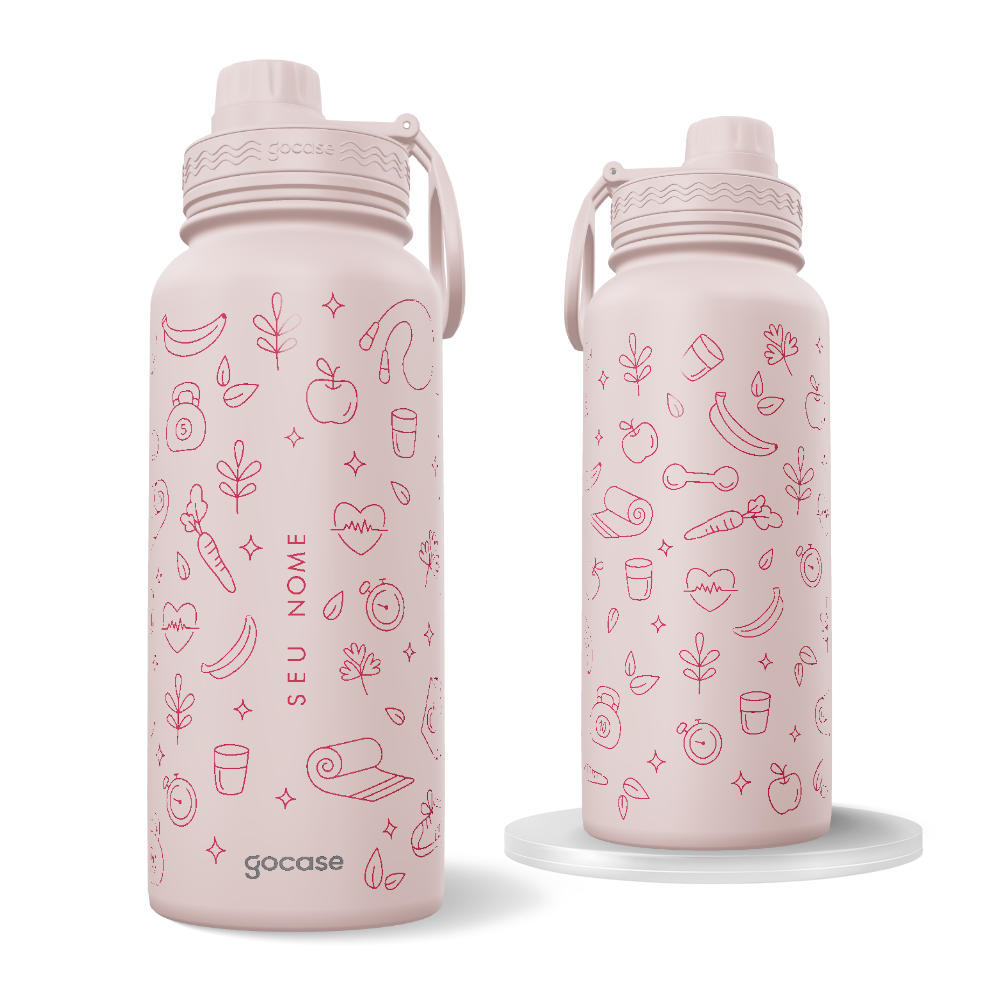 Garrafa Térmica Fresh Rosa + Ebook - Nutrição