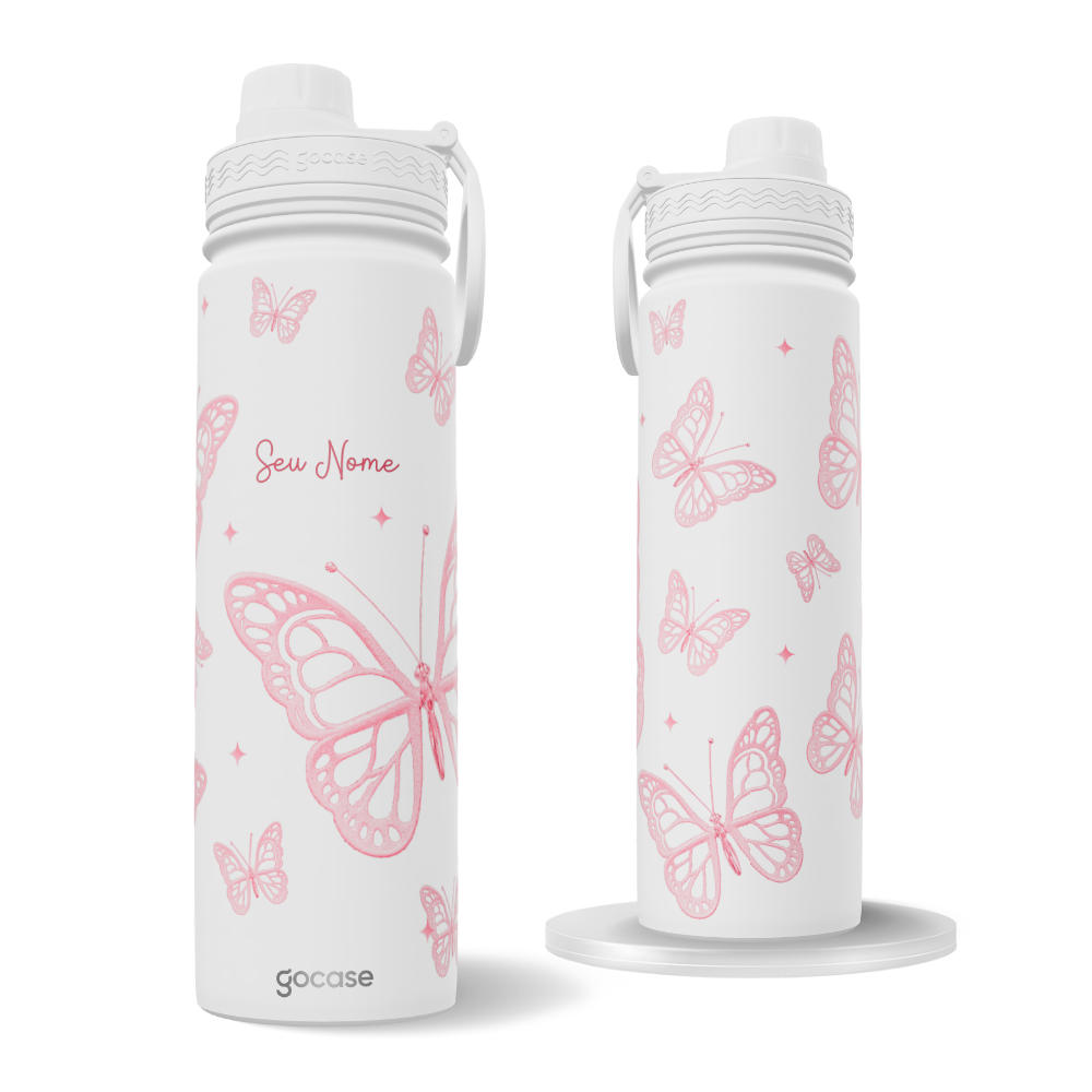 Garrafa Térmica Fresh + Ebook - Pink Butterflies