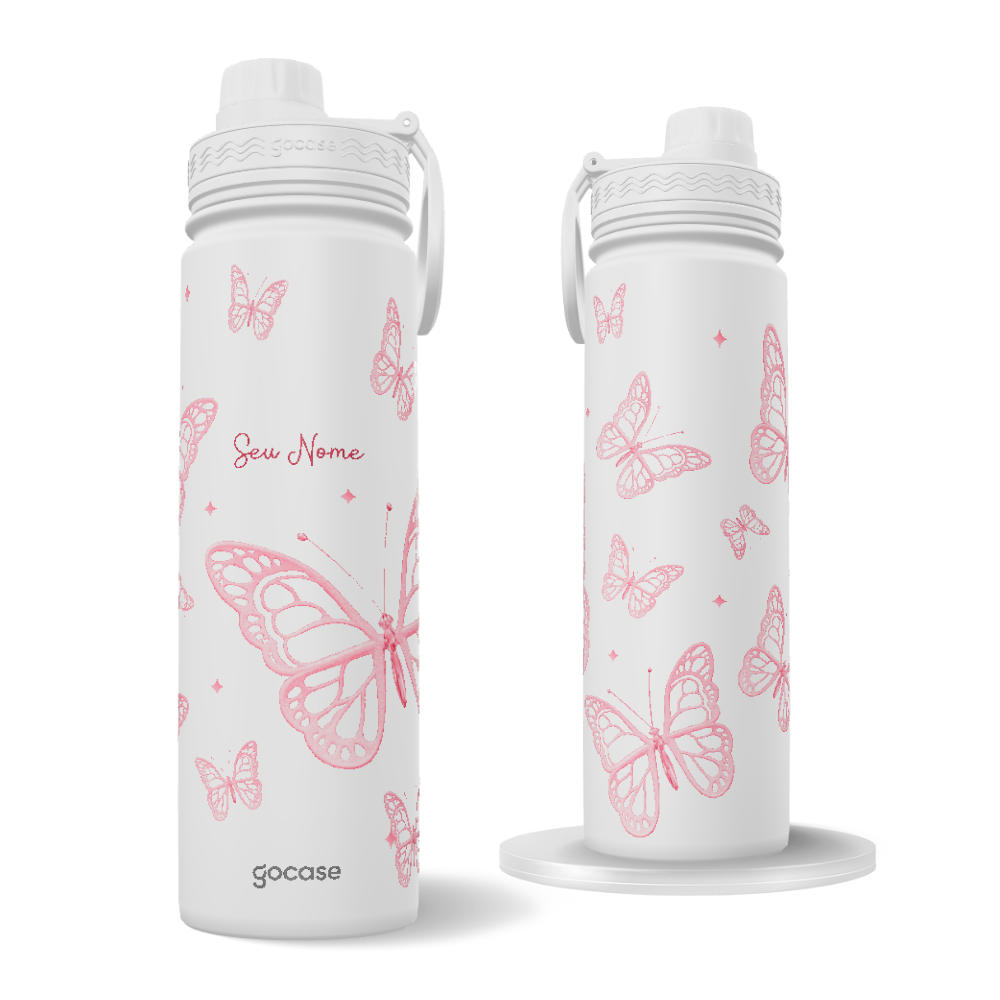Garrafa Térmica Fresh + Ebook - Pink Butterflies Garrafa Térmica Fresh + Ebook - Pink Butterflies